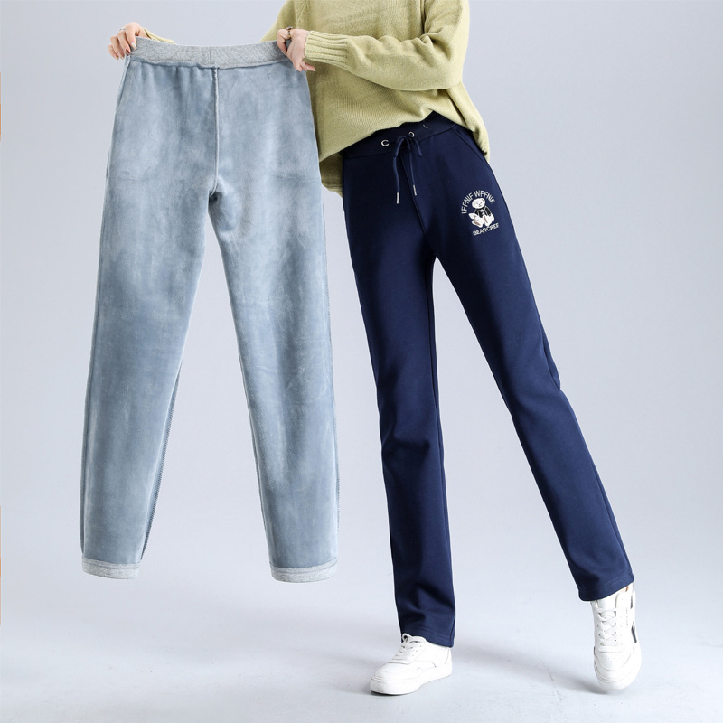 Women's Pendant Straight Pants Autumn and Winter Gray Lengthened High Waist Draping Slimming Straight Sports Loose Fleece Women's Pendant Straight Pants Autumn and Winter Gray Lengthened High Waist Draping Slimming Straight Sports Loose Fleece