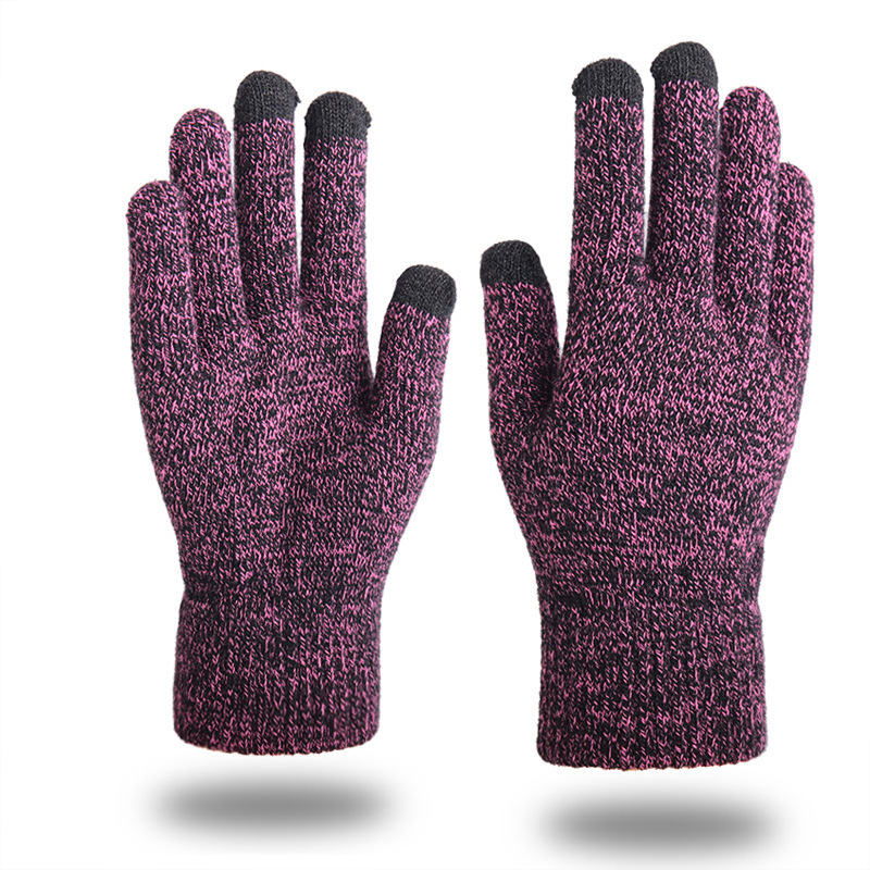 Guantes de punto de invierno transfronterizos hombres y mujeres estilo coreano cálido forrado de lana gruesa dedo completo pantalla táctil guantes de color mezclado