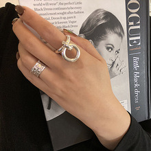 韩国时尚夸张圆环戒指女925镀银ins网红气质圆圈吊坠复古食指环潮