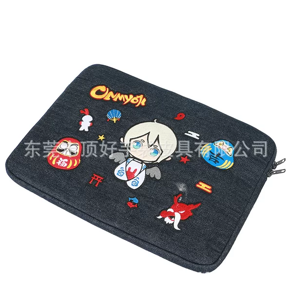 Creative Embroidery Computer Sleeve Bag Waterproof Environmental Protection iPad Protective Case Multi-functional Denim Computer Bag