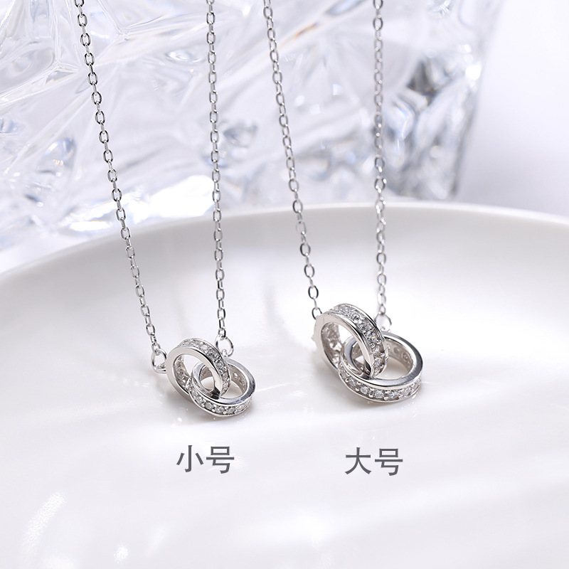Wanying Jewelry Double Ring Circle Necklace S925 Sterling Silver Jewelry Personalized Gift Wholesale Light Luxury Accessories Double Ring Design
