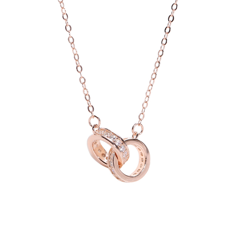 Wanying Jewelry Double Ring Circle Necklace S925 Sterling Silver Jewelry Personalized Gift Wholesale Light Luxury Accessories Double Ring Design