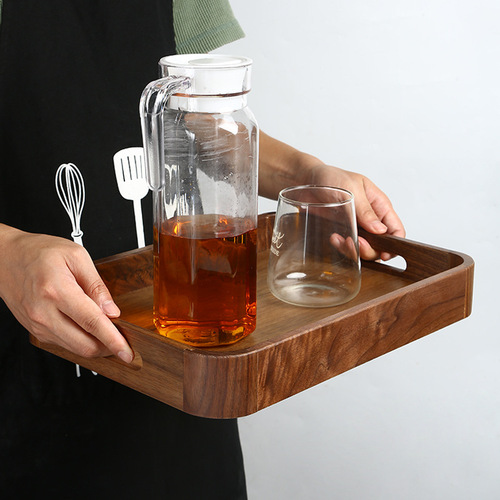 Japanese black walnut wooden tray rectangular household tea tray fruit water cup tray dinner plate lettering wholesale