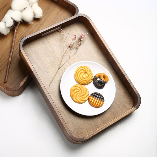 Japanese black walnut wooden tray rectangular household tea tray fruit water cup tray dinner plate lettering wholesale