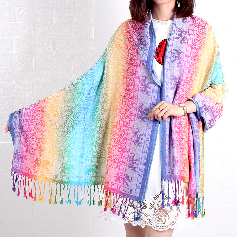 Cachecol de algodão colorido para mulher estampa de elefante_voghion.com