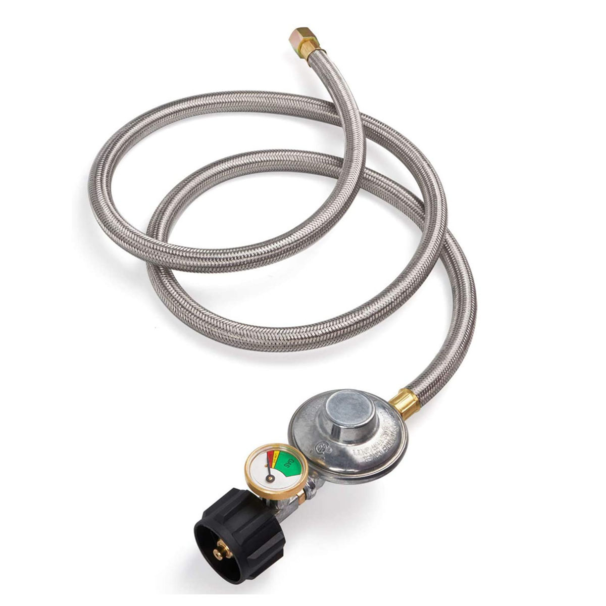 5FT不锈钢包丝低压减压阀燃气烤炉取暖器连接QCC带压力表调压器