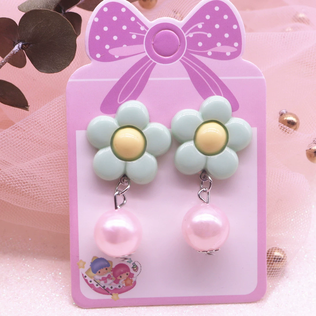 Cute children's earrings, accessory, no pierced ears