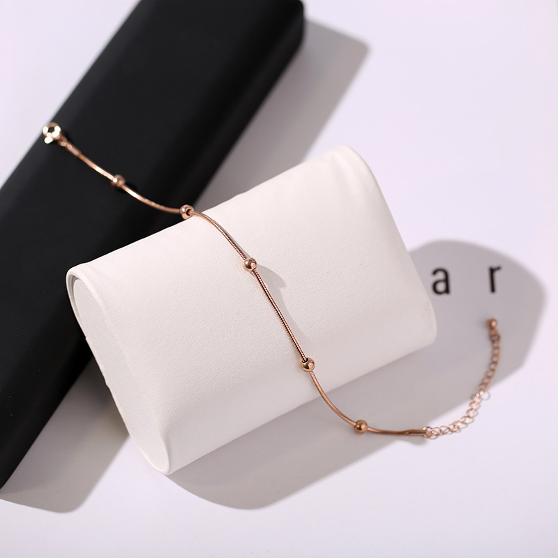 Caliente de transferencia de acero de titanio cuentas redondas cuentas de arroz tobillera de las mujeres Popular anillo de la pierna joyería de las mujeres joyería de la playa pie cadena del cuello