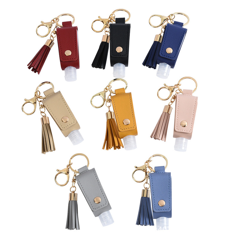Tassel Hand Sanitizer Leather Case Keychain Portable Disinfectant Water Pu Leather Case Key Chain Bag Pendant Manufacturer Wholesale