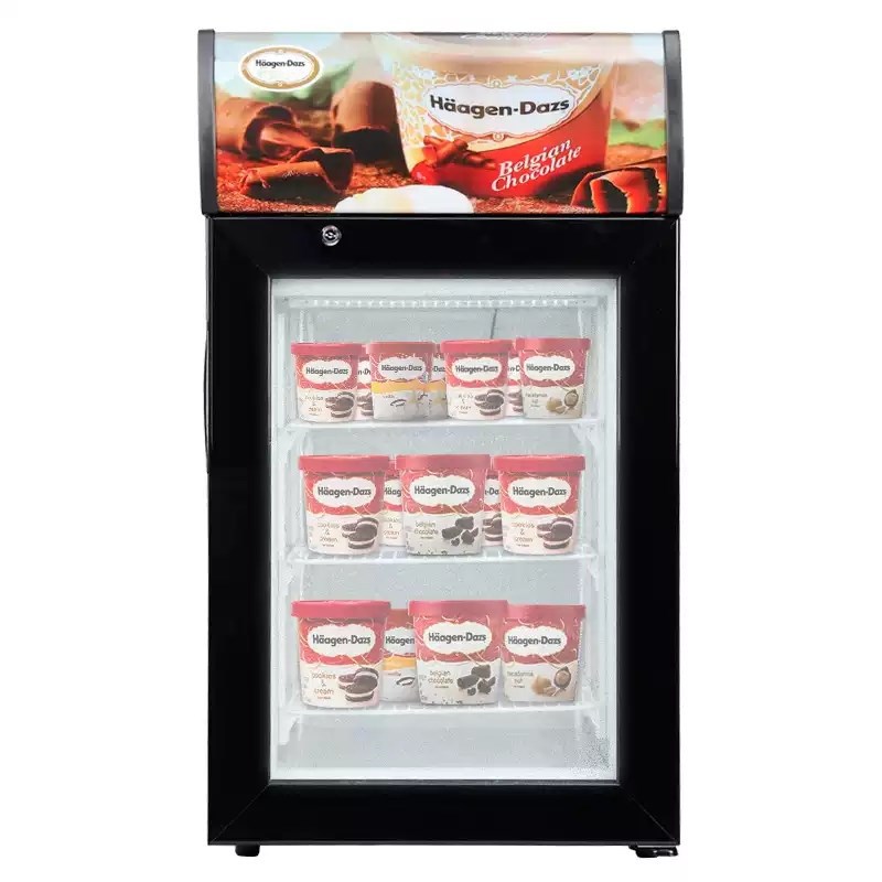 Fábrica de vidrio puerta congelada mini refrigerador pequeño helado vitrina comercial Durian gabinete té gabinete Barra de hielo