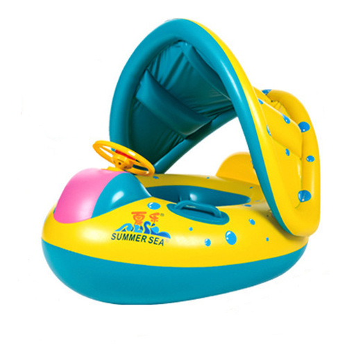 Children's swimming ring, infant swimming boat, summer inflatable seat with horn, sun protection and sunshade, water toy