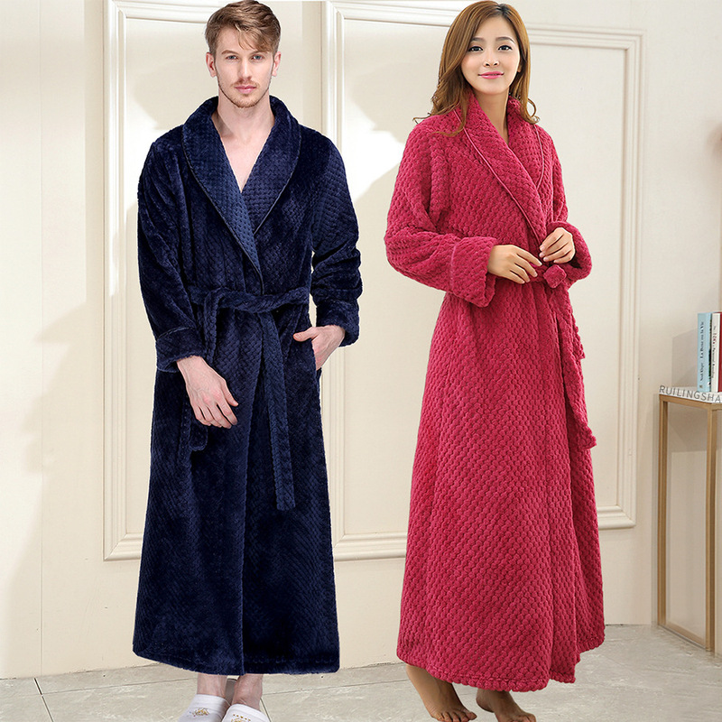 Couple's Autumn and Winter Warm Flannel Robe for Women, Long Jacquard Zip-Up Nightgown, Bathrobe, Plus-Size Sleepwear with Turn-Down Collar and Long Sleeves Couple's Autumn and Winter Warm Flannel Robe for Women, Long Jacquard Zip-Up Nightgown, Bathrobe, Plus-Size Sleepwear with Turn-Down Collar and Long Sleeves