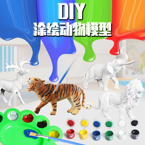 Children's diy coloring jungle animal model set static plastic toy white embryo painted dinosaur white model