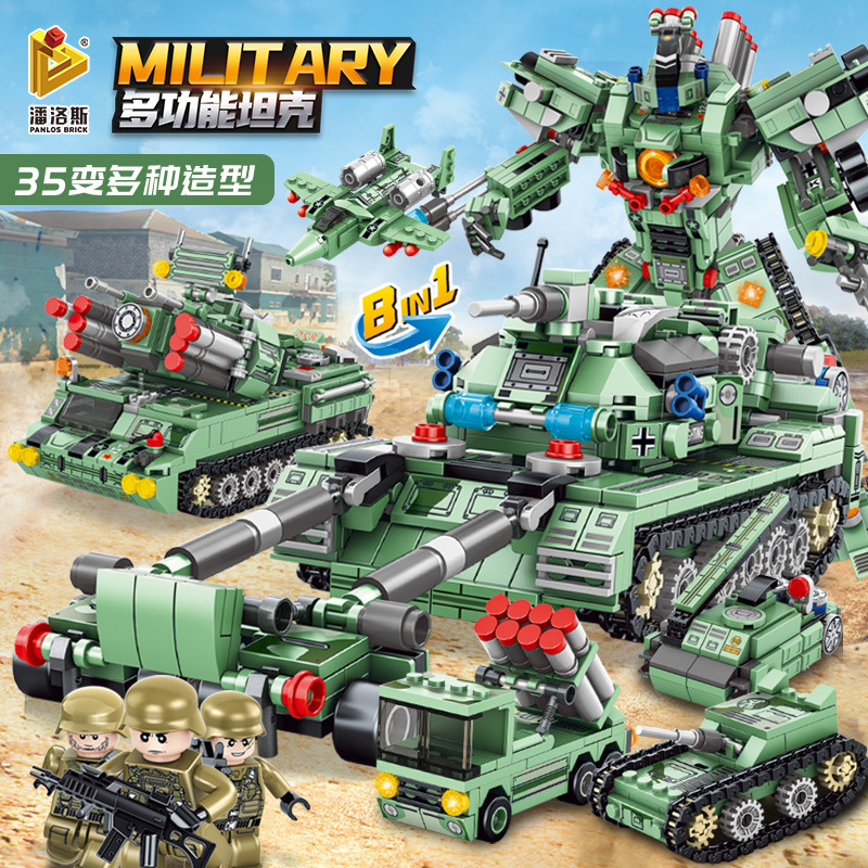 Panlos bloques de construcción 8-en-1 camión de bomberos Ingeniería Especial Policía coche tanque robot montaje bloques de construcción de juguete