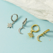 新款潮耳扣设计感耳环女简约小巧耳饰品韩国气质网红镶钻星月耳坠