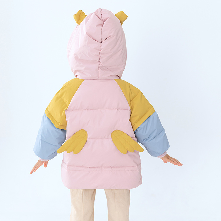 Las niñas lindo moda gruesa caliente con capucha color a juego pato blanco abajo chaqueta de los niños