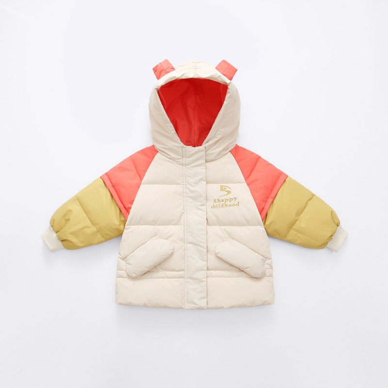 Las niñas lindo moda gruesa caliente con capucha color a juego pato blanco abajo chaqueta de los niños