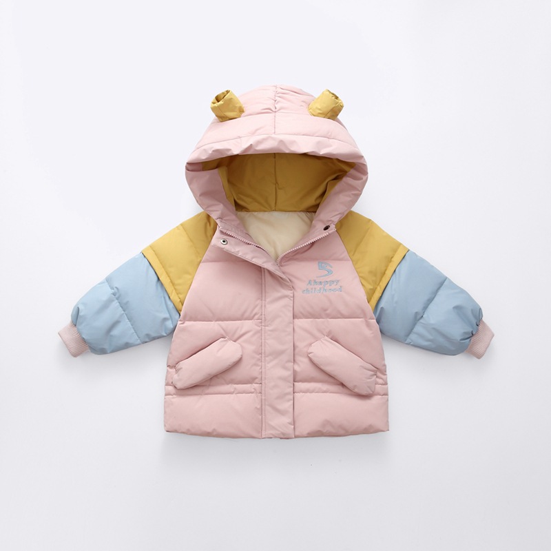 Las niñas lindo moda gruesa caliente con capucha color a juego pato blanco abajo chaqueta de los niños