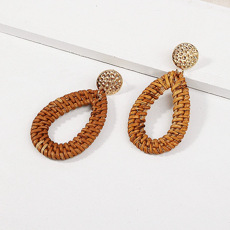 Европейские и американские ювелирные изделия Amazon Wish горячие продажи ротанг каплевидные серьги-подвески деревянные ювелирные изделия ручной работы