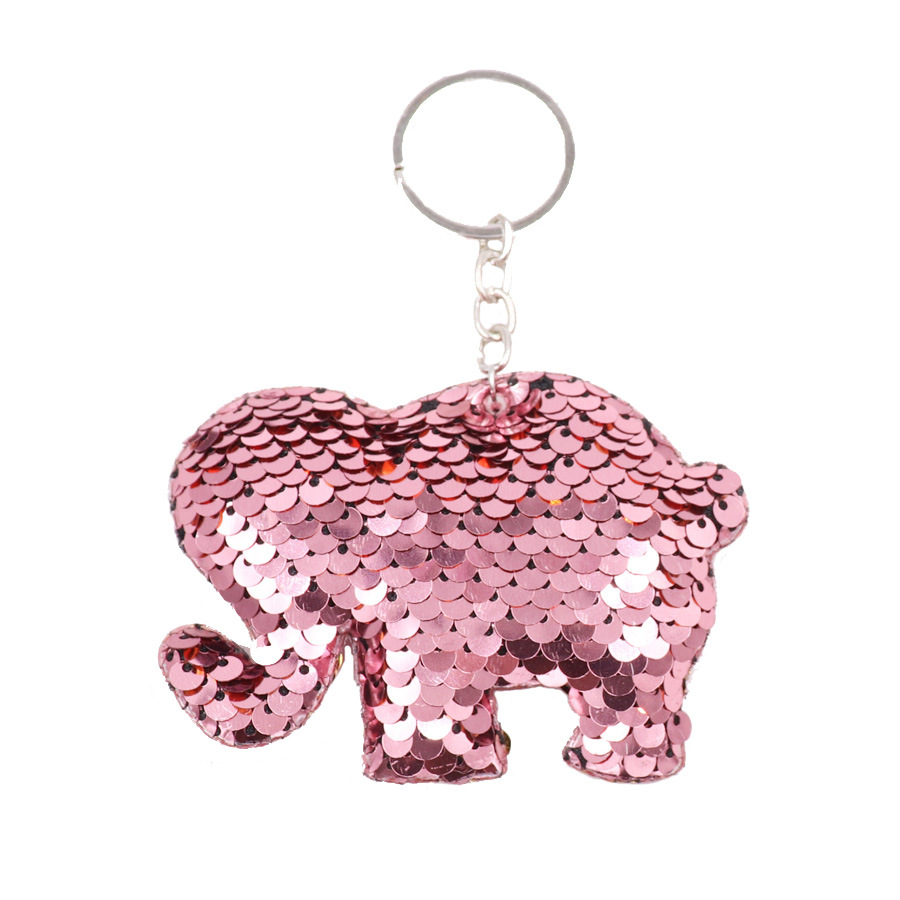 Nuevo reflectante de doble cara con lentejuelas llavero elefante unicornio bolsa coche llavero colgante al por mayor image 1