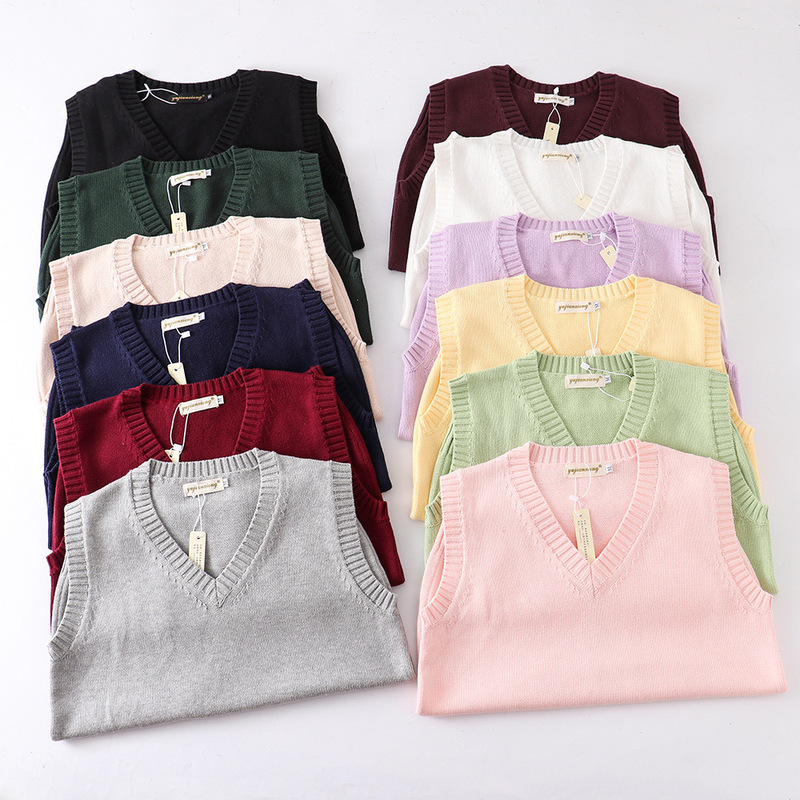 Knitted factory wholesale 15 colors JK uniform solid color vest Japanese V-neck pullover autumn and winter sweater vest sweater