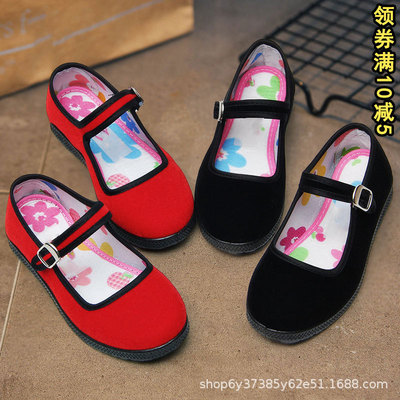 black Republic of China lady Buckle Dancing shoes Korean Edition Little Girl show children Black cloth shoes juvenile