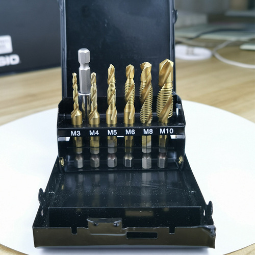 High-speed steel wire tapping multi-functional one-piece composite tap titanium-coated spiral machine for hole tapping and chamfering one-piece tap