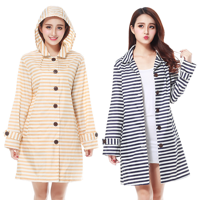 Fashion Adult Women's Raincoat Walking Travel Striped Style Korean Style Fresh Style Slim-fit Windproof and Rain-proof Jacket