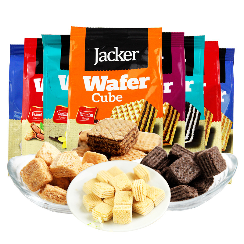 马来西亚进口零食  Jacke杰克方形威化饼干热卖 休闲零食批发100g