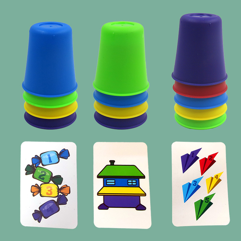 Qizhi para niños educación temprana diversión jengle padre-hijo mini taza de Jenga velocidad competitiva taza plegable juego de mesa juguete
