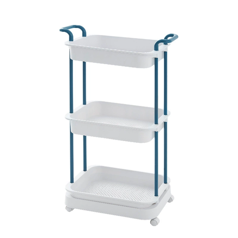 Multi-layer Rectangular Storage Shelf, 2–3 Tier Mobile Kitchen Cart, Gray or Blue