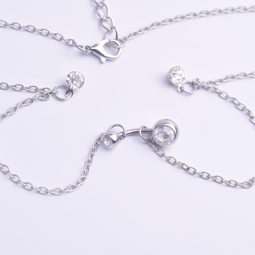 Popular Piercing Jewelry Belly Dance Long Cross Chain Double Diamond Belly Button Button Waist Chain AliExpress Simple