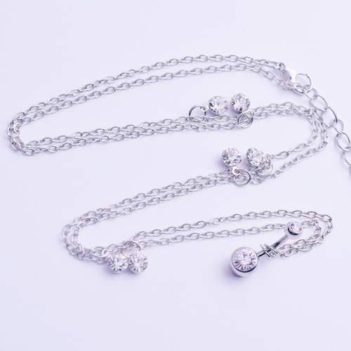 Popular Piercing Jewelry Belly Dance Long Cross Chain Double Diamond Belly Button Button Waist Chain AliExpress Simple