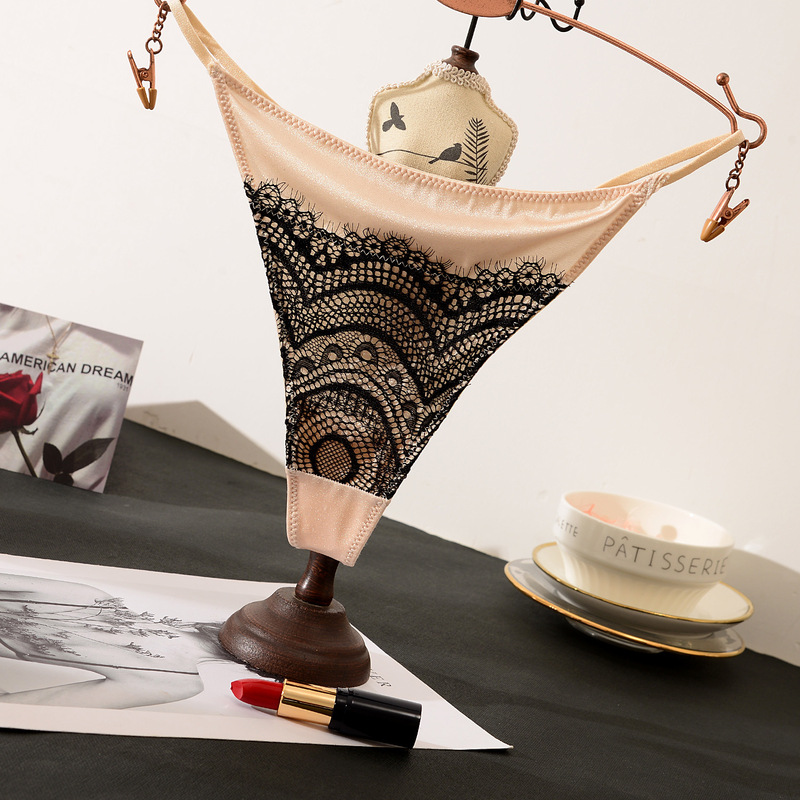 Thong Women's Sexy Hot One-Piece Lace Light Silk Satin European and American Women's T-Pants Traceless Thin