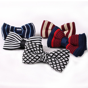 Men's Knitted Bow Tie Tibetan Blue Korean Style Fashion Knitted Striped Wool Bow Tie Men's Fashion