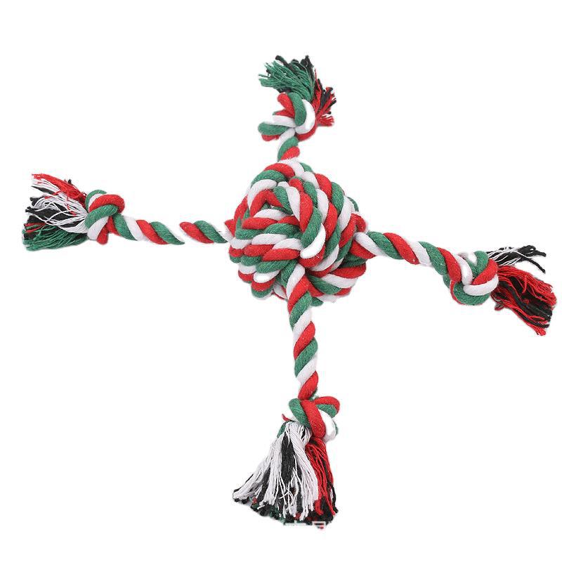 Juguetes de cuerda de algodón directo de fábrica juguetes para mascotas resistentes a las mordeduras de mascotas en stock al por mayor juguetes para perros de entrenamiento de color navideño