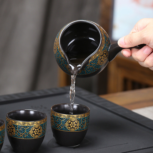 Purple Wisteria Gilded Automatic Tea Set with Yellow Dragon Graphite 