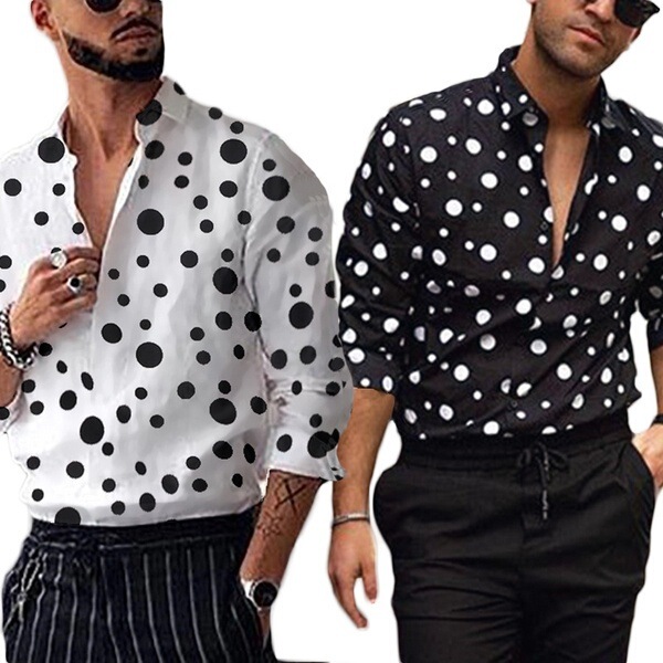 2025 Independent Brand Men's New Polka Dot Print Casual Versatile Long Sleeve Shirt Factory Direct Sale in Stock Trendy