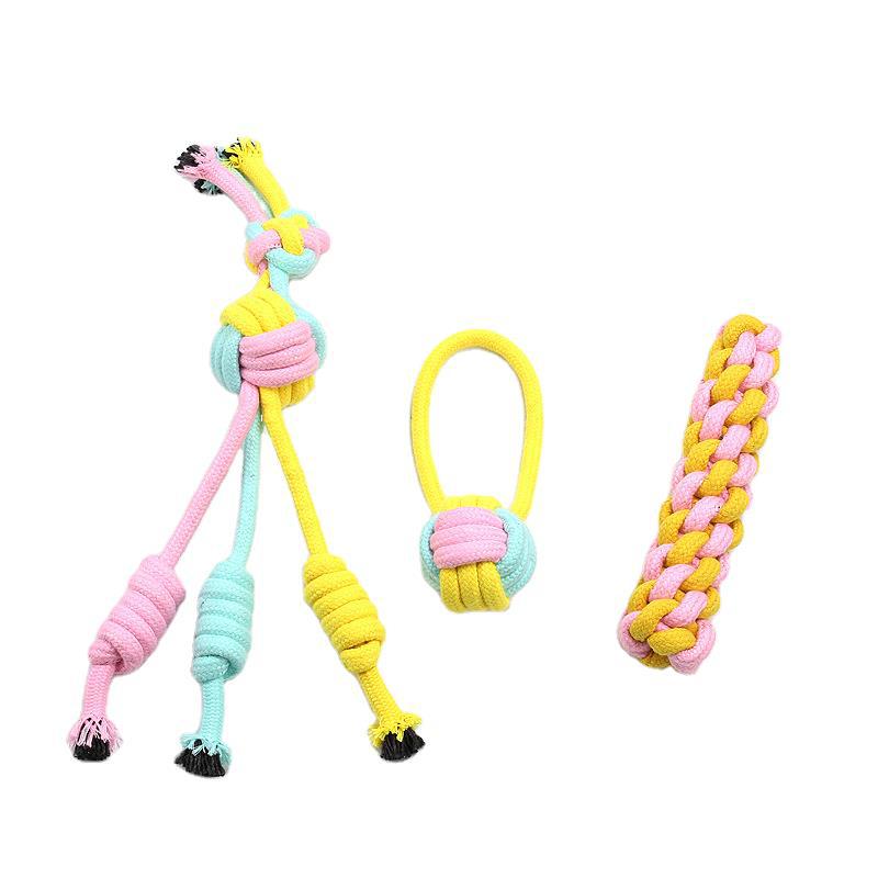 Suministros populares de juguetes para mascotas japoneses y coreanos, juego de juguetes duraderos para perros resistentes a las mordidas, juguete de pelota con nudo de cuerda para cachorros.