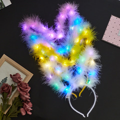 15cm longer feather rabbit ears light-up headband, concert night market street stall toys and small gifts wholesale