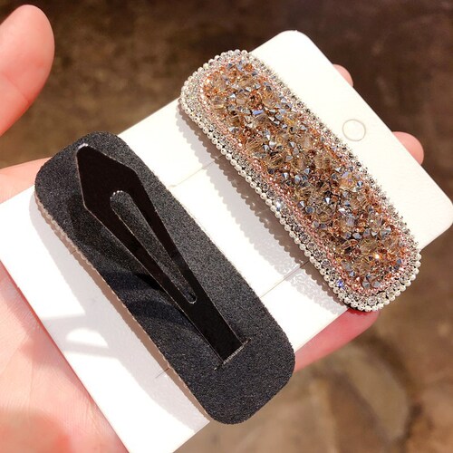 Korean hairpin women's rhinestone one-word clip ins Internet celebrity full diamond bangs clip side hairpin with diamond edge clip hair accessories