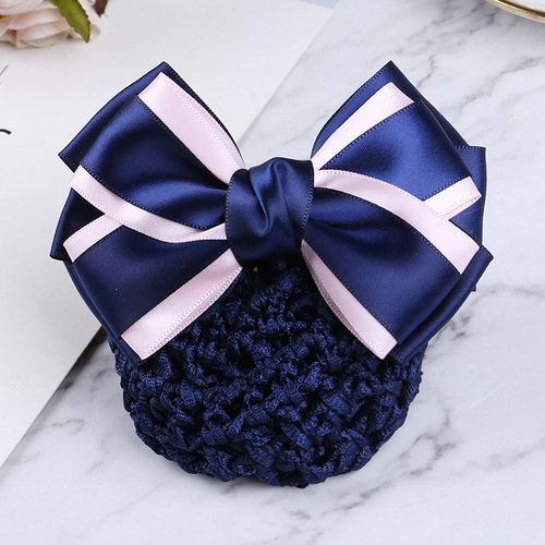 Professional hair accessories Korean style hair net polyester with bow bank hair accessories nurse telecom stewardess hairpin