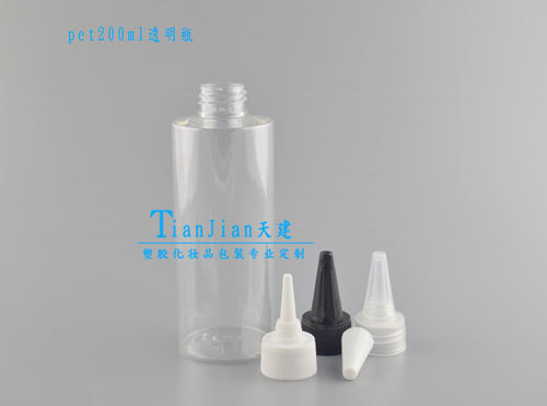 厂家直供200mlPET塑料瓶 透明塑料瓶 电发水瓶 尖嘴瓶 平肩瓶子