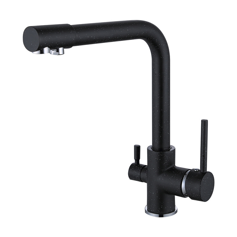 Cobre negro spray pintura cocina puro grifo fregadero vegetal cuenca giratoria doble manija doble agujero grifo