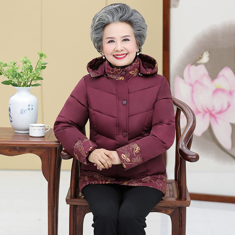 Женская одежда среднего и пожилого возраста, зимнее пальто с хлопковой подкладкой, старая одежда, утолщенная для матери, теплая пуховая одежда с хлопковой подкладкой, одежда для бабушек, популярная