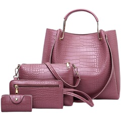 Women's Bag 2024 New Arrival European and American Style Fashion Set of Four: Crocodile-Textured Shoulder Crossbody Bag, Handbag