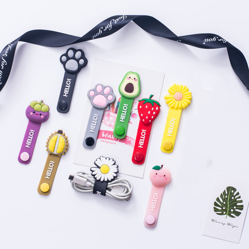 Cartoon data cable storage buckle, travel headphone charging cable organizer buckle, household multifunctional cute winding cable organizer