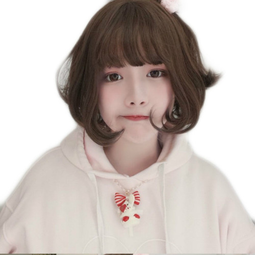 jk wig for women, short bobo head cover hairstyle, inwards, pear-shaped curls, fluffy, face-shaping short wig, straight hair wig set