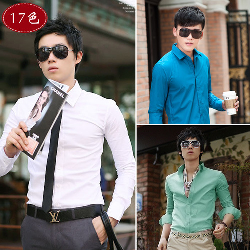 Comercio exterior nuevo en stock Full Goods camisa de hombre multicolor casual de los hombres de la moda del color del caramelo camisa de manga larga