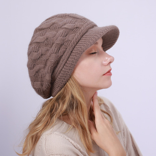 M9002 twist peaked cap new cross-border velvet thickened warm wool beret autumn and winter women's knitted hat